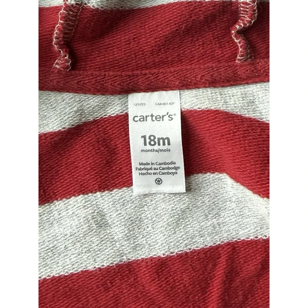 Carters Baby Size 18 Month Gray Red Bear Ear Hooded Zip Light Weight Jacket